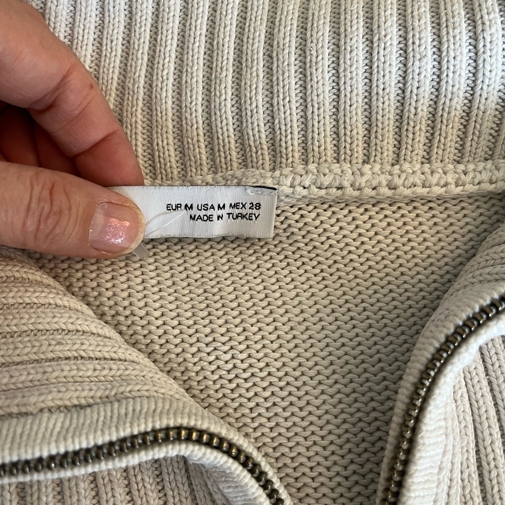 Zara Quarter Zip Striped oversize  Sweater Black and Whitish Taupe Size Medium - Picture 10 of 14